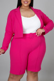 Purple Casual Solid Split Joint Turn-back Collar Plus Size Two Pieces