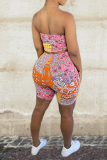 Red Sexy Print Patchwork Spaghetti Strap Sleeveless Two Pieces