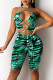 Navy Blue Fashion Sexy Print Bandage Spaghetti Strap Sleeveless Two Pieces