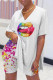 White Fashion Casual Lips Printed Slit V Neck Short Sleeve Two Pieces
