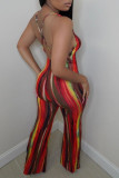 Red Sexy Casual Print Backless Spaghetti Strap Regular Jumpsuits