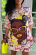 Pink Street Print Patchwork O Neck Straight Dresses