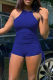 Blue Sexy Solid Patchwork O Neck Skinny Rompers