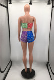 Orange Fashion Sexy Patchwork Print Backless Strapless Sleeveless Two Pieces