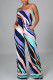 Multi-color Casual Print Patchwork Strapless Loose Jumpsuits