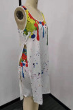 White Casual Print Patchwork High Opening U Neck Two Pieces