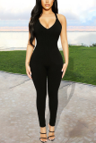 Brown Casual Solid Split Joint Halter Skinny Jumpsuits