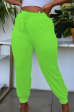 Light Green Casual Solid Split Joint Plus Size