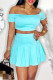 Mint green Sexy Casual Solid Backless Spaghetti Strap Short Sleeve Two Pieces