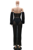 Rose Red Sexy Solid Hollowed Out Patchwork Frenulum See-through Halter Irregular Dress Dresses