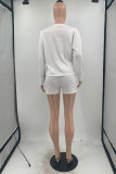 White Fashion Casual Print Basic Oblique Collar Long Sleeve Two Pieces