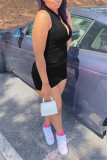 Pink Casual Solid Basic Zipper Collar Sleeveless Dress