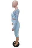 Baby Blue Fashion Sexy Solid Patchwork Fold Square Collar Long Sleeve Two Pieces