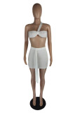White Fashion Sexy Solid Backless Strapless Sleeveless Two Pieces