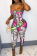 Rose Red Sexy Print Patchwork Strapless Sleeveless Two Pieces