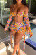 Yellow Sexy Print Hollowed Out Patchwork Frenulum Off the Shoulder Irregular Dress Dresses