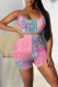 Pink Casual Print Patchwork Spaghetti Strap Two Pieces