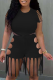 Black Casual Solid Hollowed Out O Neck Short Sleeve Two Pieces