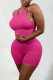 Rose Red Casual Sportswear Solid Vests O Neck Sleeveless Two Pieces