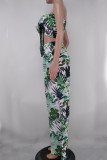 Green Sexy Print Split Joint With Bow Strapless Sleeveless Two Pieces