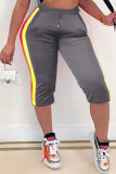 Grey Fashion Casual Striped Patchwork Regular Mid Waist Pants