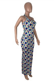 Multicolor Fashion Sexy Print Backless Halter Sleeveless Dress