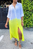 Yellow Casual Patchwork Patchwork Turndown Collar Irregular Dress Dresses