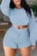 Blue Gray Casual Solid Patchwork O Neck Long Sleeve Two Pieces