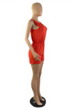 Red Fashion Casual Solid Basic O Neck Regular Romper
