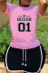 Pink Casual Print Patchwork O Neck Short Sleeve Two Pieces