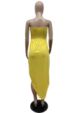 Blue Sexy Solid Patchwork Strapless Irregular Dress Dresses