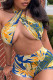 Yellow Blue Sexy Print Patchwork Strapless Sleeveless Two Pieces