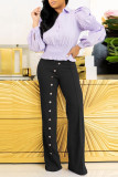 Rose Red Fashion Casual Solid Basic Regular High Waist Trousers