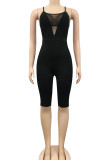 Rose Red Sexy Solid Hollowed Out Patchwork See-through Spaghetti Strap Skinny Rompers