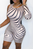 White Fashion Sexy Print Asymmetrical O Neck Skinny Romper
