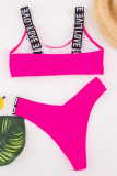 Rose Red Fashion Sexy Patchwork Backless Swimwears