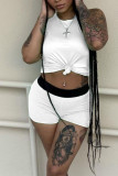 White Casual Solid Patchwork O Neck Sleeveless Two Pieces