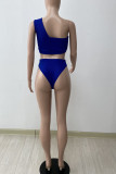 Deep Blue Casual Solid Patchwork Asymmetrical Swimwears