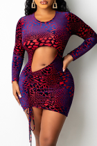 Colour Sexy Print Hollowed Out O Neck Pencil Skirt Dresses