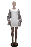 Pink Casual Leopard Patchwork O Neck Pencil Skirt Dresses
