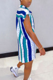 Blue Fashion Sexy Striped Short Sleeve Shirt Dress