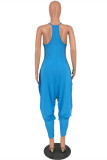 Blue Sexy Casual Solid Backless Spaghetti Strap Regular Jumpsuits