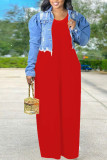 Rose Red Daily Elegant Solid Split Joint O Neck Vest Dress Dresses