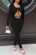 Black Sexy Solid Patchwork O Neck Long Sleeve Two Pieces