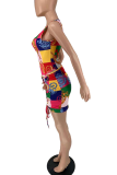 Yellow Sexy Print Hollowed Out Patchwork Swimwears