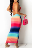 Red Sexy Print Patchwork Strapless Pencil Skirt Dresses