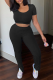 Black Casual Solid Patchwork O Neck Short Sleeve Two Pieces