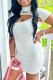 White Fashion Sexy Letter Embroidery Hollowed Out Turtleneck Short Sleeve Dress