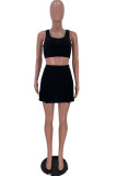 Black Casual Solid Patchwork Spaghetti Strap Sleeveless Two Pieces