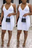 Red Sexy Casual Solid Backless V Neck Sling Dress